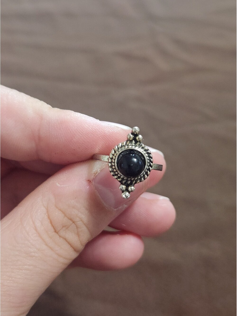 Vintage Style Silver Ring with Black Stone